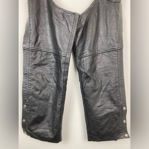 S Collection size Large Black Leather Motorcycle Riding Chaps - Picture 3 of 9